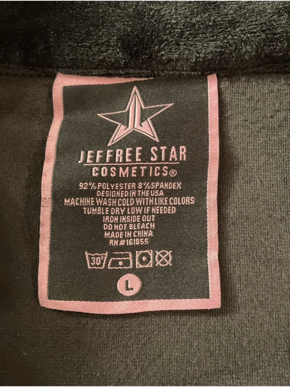 Jeffree Star Black Velour Zip-Up Jacket with Star Detail Large